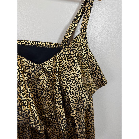 NWT Swimsuits for All Leopard Print Black/Gold Ruffle Tankini Swim Top Size 20 - Picture 4 of 7